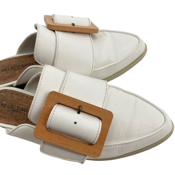 Kelsi Dagger Brooklyn Solar Mules White Loafers Womens Size 6 Wooden Buckle - Picture 5 of 9